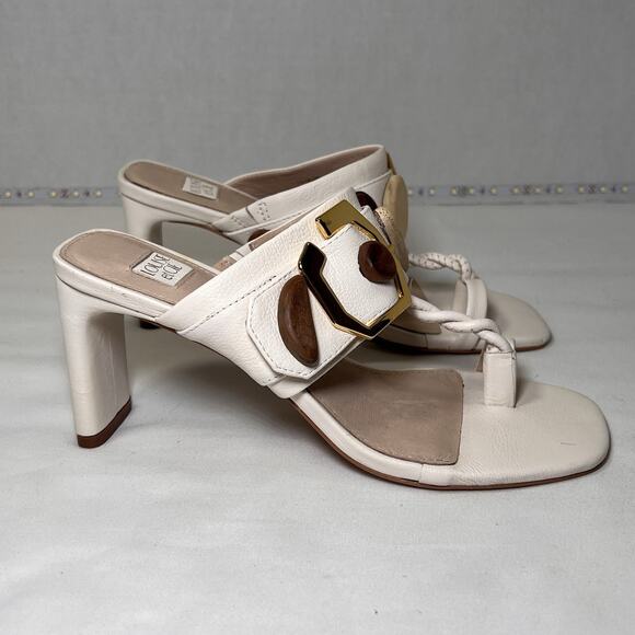 Louise et Cie Lalita Heels Size 7M White Leather Slide Sandals Embellished Boho - Picture 4 of 11